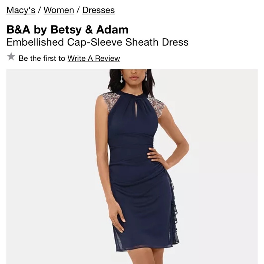 NWT Betsy&Adam Embellished Cap-Sleeve Sheath Dress